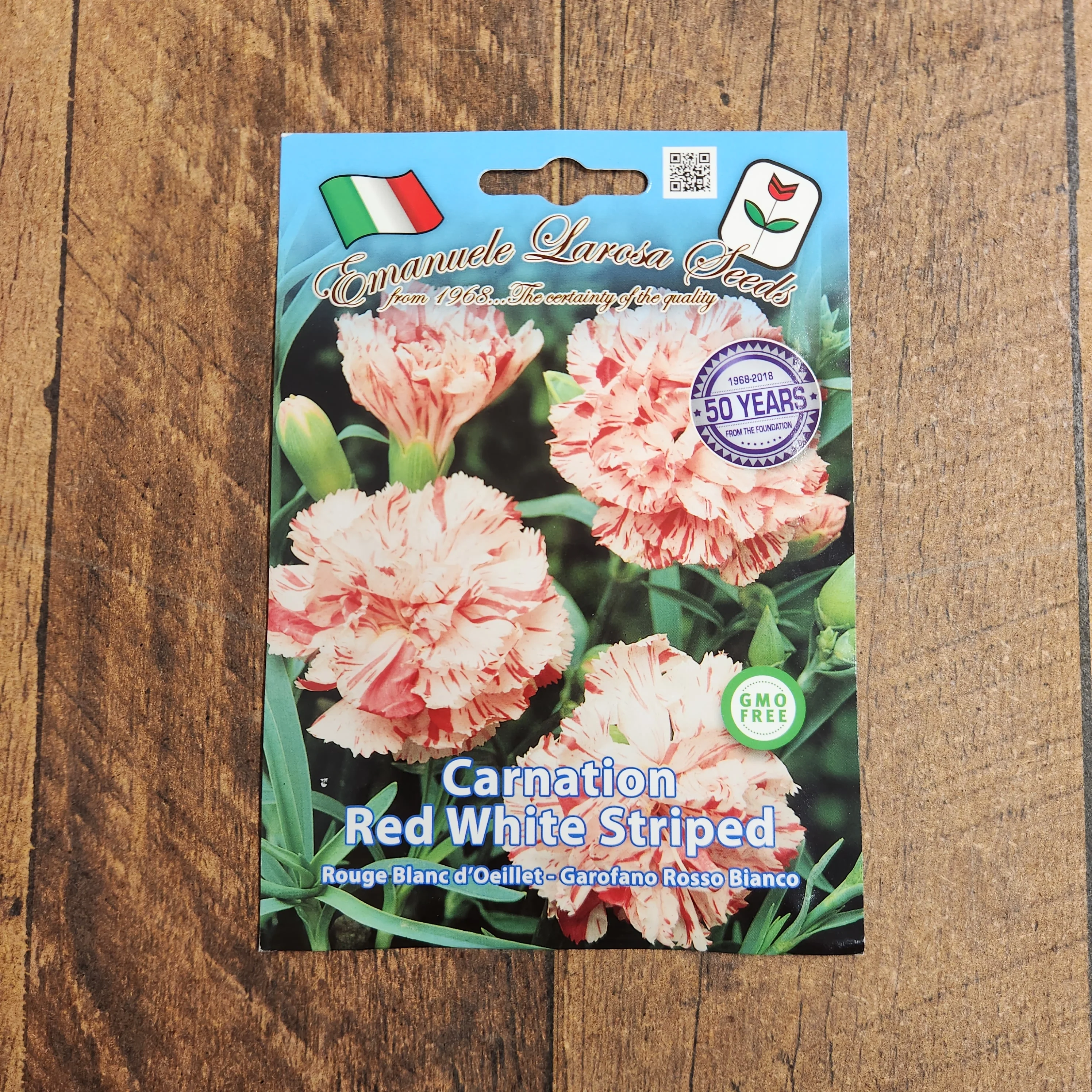 Oeillet géant blanc et rouge rayé